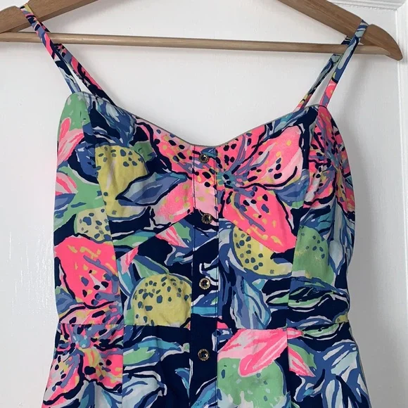 Lilly Pulitzer Easton Capri Soleil Fit & Flare Dress Navy Floral Sz 00 EUC - Picture 4 of 16